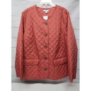 Croft & Barrow Plus Size 2X Salmon Orange Quilted Jacket No Collar w/ Tags
